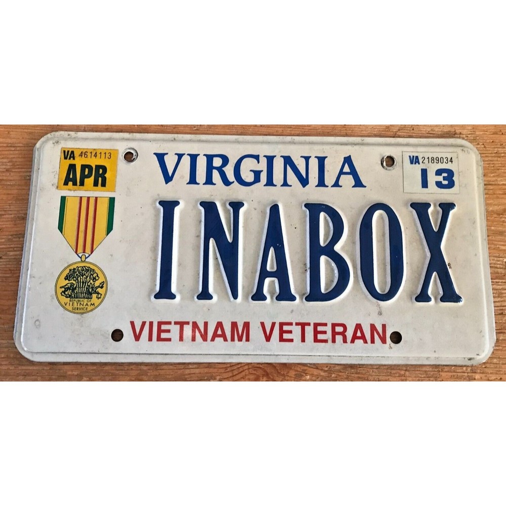 VIRGINIA Vanity License Plate INABOX ~ Vietnam Veteran special tags Viet nam